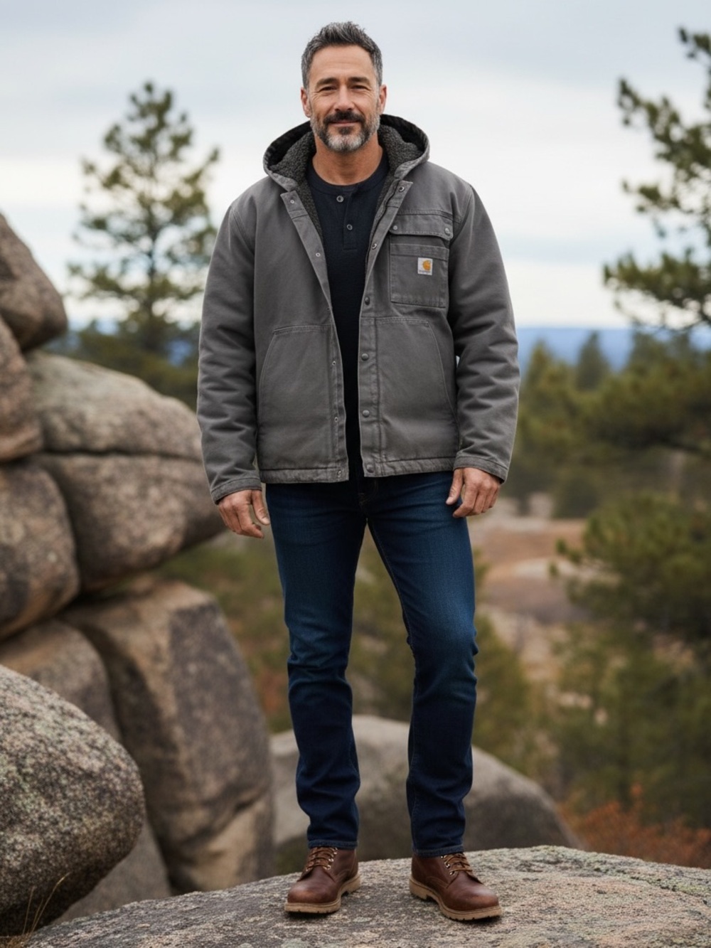 Carhartt Men's Dark Gray Duck Canvas Sherpa Lined Waterproof Relaxed Work Coat